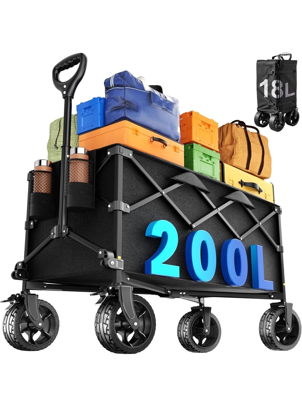 Collapsible Heavy duty Wagon Cart 200L large capacity folding beach wagon